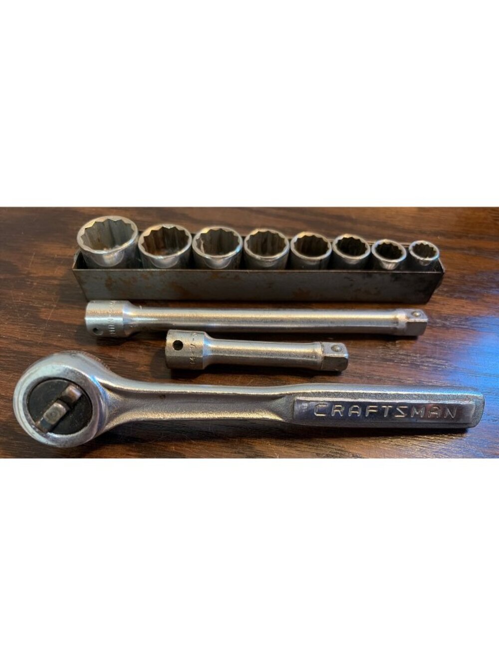 Craftsman Vintage USA Socket Set With Ratchet & Extensions In Metal Tray